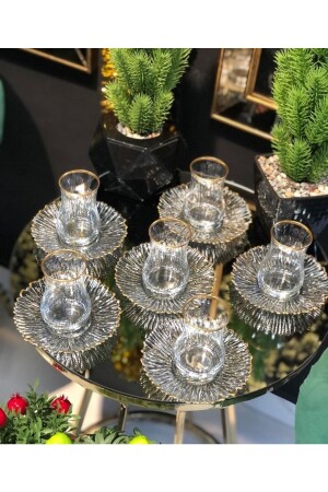 (منز-12) قطعة صعد ذهبية صبغة الشاي لـ 6 أشخاص - Paşabahçe