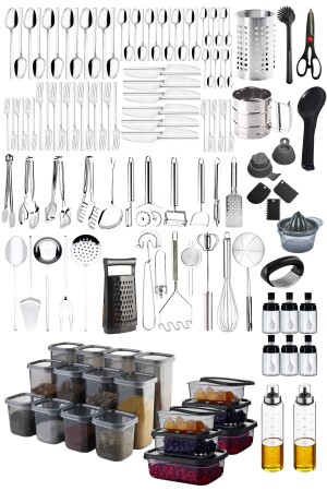 مجموعة من المواد المعدنية - مجموعة من المواد المعدنية لـ 12 شخصا 72 قطعة حاوية تخزين الأطباق - Mirilliahome