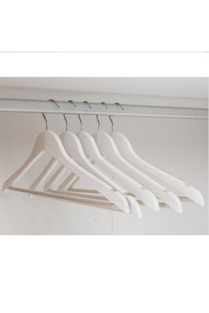 12 Adet Ahşap Görünümlü Plastik A Kalite Askı- Kıyafet Ve Elbise Askısı Beyaz Fma005291 - 2