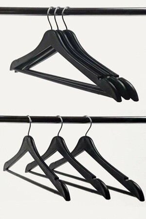 12 Adet - Ahşap Görünümlü Plastik A Kalite Siyah Elbise Kıyafet Askı - 3