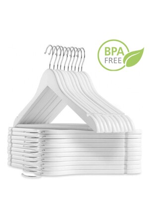 12 Adet Beyaz Askı Ahşap Görünümlü Elbise Askısı Bpa Free - 2