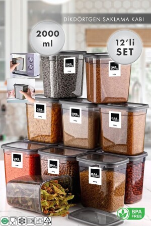 12 Stück rechteckige Aufbewahrungsbehälter in Jumbo-Größe 2000 ml Anthrazit (mit Geschenketikett) AES/183 - AES HOME