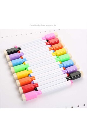 12 Adet Karışık Renkli Mıknatıslı Silgili Akıllı Tahta Kalemi - Silinebilir Beyaz Tahta Kalemi - 1