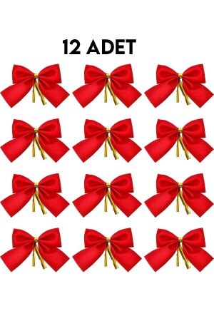 12 Adet Kırmızı Yılbaşı Çam Ağaçı Fiyonk Kurdele Yeni Yıl Noel Parti Dekorasyon Süsleri 7-5x5cm - 3
