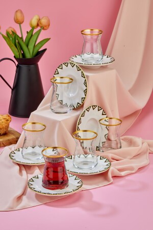 م.ن.ز-لوكس السيراميك 12 قطعة ذهبية كوب شاي مجموعة، تشاي مجموعة كاي-تاكيمي - Babion