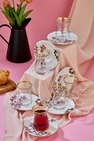 مكنز-لافندر أشكال السيراميك 12 قطعة ذهبية كوب الشاي مجموعة، تشاي مجموعة كاي-تاكيمي - Babion