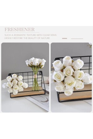 م.ن.ز-الفخامة بوكيت الوردة مع الزهور الاصطناعية 12 بوز الوردة اللون الأبيض زهرة العروس - Fesleğen Çiçek