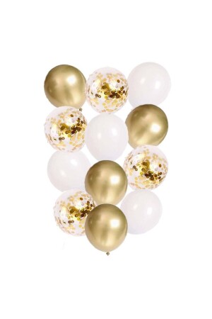 12 Inç Beyaz Gold Ve Konfetili Karışık Balon 10 Adet - Patladı Gitti