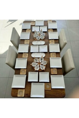 12 Kişilik 58 Parça Beyaz Kare Serenad Kahvaltı Takımı MKT074 - Bibuevim