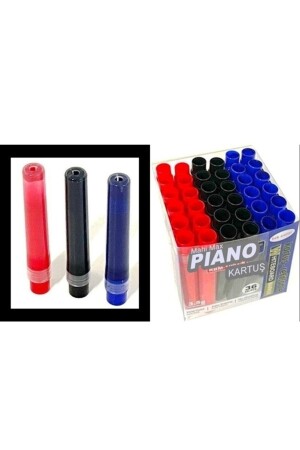 12 Mavi 12 Siyah 12 Kırmızı - Her Marka Kartuşlu Tahta Kalemiyle Uyumlu Piano Byb 36'lı Kartuş - 1