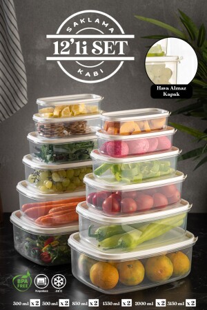 مجموعة من 12 حاوية تخزين حلوة مستطيلة - شفافة MCH-124 - Meleni Home