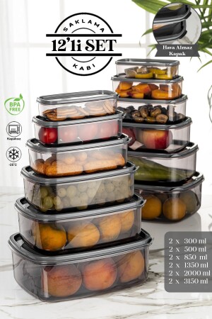 مجموعة من 12 حاوية تخزين حلوة مستطيلة - سلسلة البلاتين MCH-124 - Meleni Home