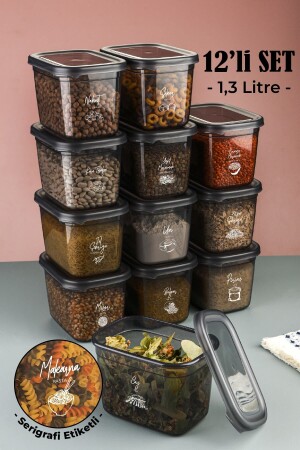مجموعة من 12 من MNZ مع علامة طباعة الشاشة البيضاء Peggy Long Rectangular Storage Container مع غطاء شفاف 1.3 لتر BNMPGGY12LI - Vienev