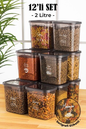 مجموعة من 12 من MNZ مع علامة طباعة الشاشة البيضاء Peggy Long Rectangular Storage Container مع غطاء شفاف 2 ليترات BNMPGGY12LI - Vienev