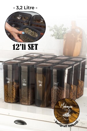 مجموعة من 12 من MNZ مع علامة طباعة الشاشة البيضاء Peggy Long Rectangular Storage Container مع غطاء شفاف 3.2 ليتر BNMPGGY12LI - Vienev