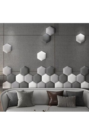 من المنسوجات المكسيكية من الأقمشة مغطاة بـ 12 كمبيوتر (MNZ-Hexagon Fabric Covered 3d Wall Panel Set) - DeccoStil
