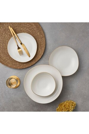 مجموعة عشاء من 12 قطعة من طراز MNZ-Roden لـ 4 أشخاص الذهب PR. 00000000000GBSRD12Y120 - Güral Porselen