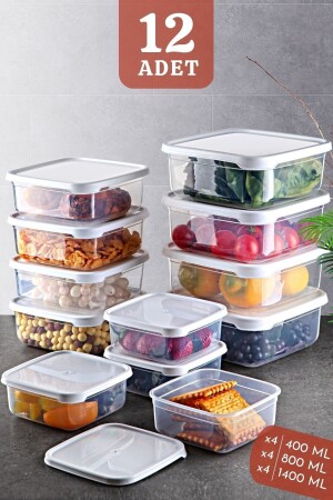 مجموعة من 12 صندوق مربع مخزن غذائي حاوية بيضاء NDY-EP-301-12 - Nandy Home