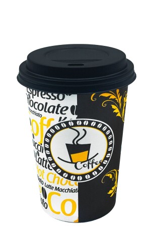 12 Oz Siyah Kapaklı Karton Bardak Latte Kahve Kağıt Bardak 300 ml - 100'lü AT12OZ - Aygün Cup