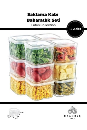 12 Parça 350 ml Sızdırmaz Saklama Kabı Kahvaltılık Çerezlik Baharatlık Set - Lotus Collection - 1