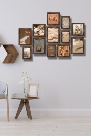 12 Parça Ahşap Tablo Seti - Ok-oh Salon Otuma Odası Yatak Odası Için Mdf Duvar Dekoru 75x55 Cm - Nt Handmade