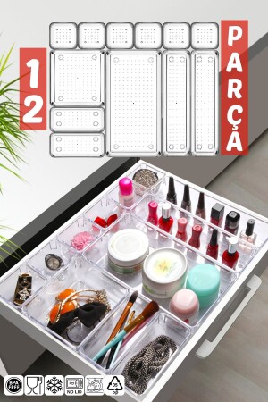 12 Parça Çekmece İçi Punto Drawer Düzenleyici Organizer ŞEFFAF - 2