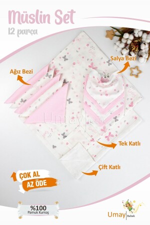 12 Parça Organik Müslin Bebek Pikesi, Battaniyesi, Ağız Bezi, Salya Bezi, Önlük TYC00489857807 - 1