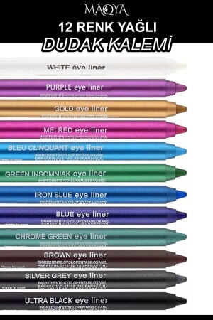 12 Renkli Neon Eyeliner Yağlı Göz Kalemi Seti - 1