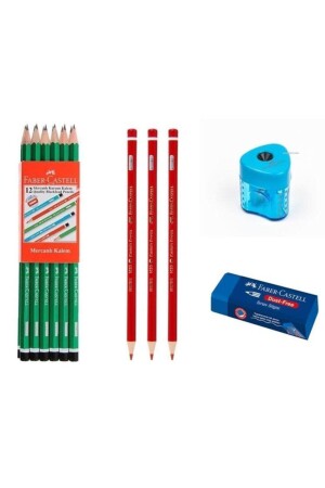 12 Stück Bleistift 3 rote Bleistifte Radiergummi Spitzer B. ppGK91681 - 1