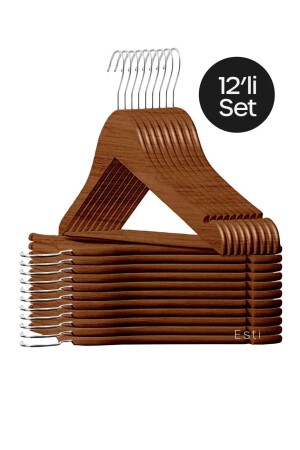 12 Stück – hochwertige braune Kunststoff-Kleiderbügel in Holzoptik EST504160 - 2