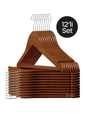 12 Stück – hochwertige braune Kunststoff-Kleiderbügel in Holzoptik EST504160 - 1