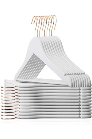 12 Stück weiße Kunststoff-Kleiderbügel in Holzoptik mit goldenen Haken für Kleider, Hemden und Kleiderbügel BT22881 - 3
