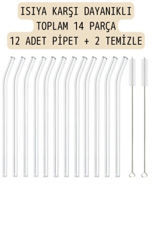 12-teilige Glasstrohhalme aus Thermosilikat (hitzebeständig) und 2 Pipettenreinigungsbürsten 1. Qualität - 4