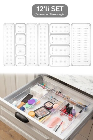 12-teiliger modularer Aufbewahrungsbehälter mit transparentem Design – Schubladen-Organizer, Badezimmer-Make-up-Schmuck-Organizer TYC00635311528 - 2