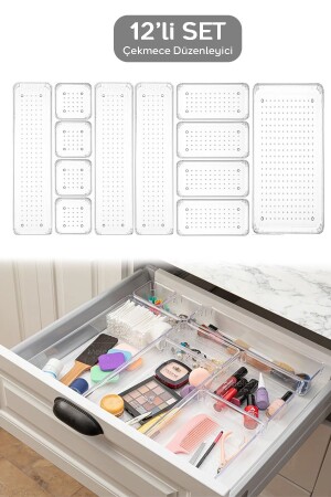 12-teiliger modularer Aufbewahrungsbehälter mit transparentem Design – Schubladen-Organizer, Badezimmer-Make-up-Schmuck-Organizer TYC00635311528 - 1