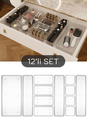 12-teiliger Schrank-Schmuck-Make-up-Organizer – Schubladen-Organizer-Set, transparent - 2