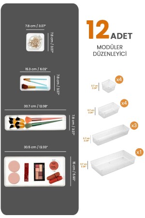 12-teiliger Schrank-Schmuck-Make-up-Organizer – Schubladen-Organizer-Set, transparent - 4