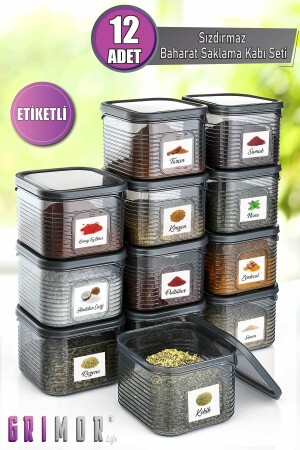 12-teiliges, beschriftetes, auslaufsicheres Gewürz-Aufbewahrungsbehälter-Set 350 ml – Gefrierschrank und Mikrowelle GM00309 - 1