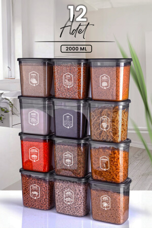 12-teiliges, beschriftetes Moly-Set aus rechteckigen Frischhaltedosen 2000 ml – 2 Liter mit Deckel, das zu mehreren Sets MCH08495 zusammengefügt werden kann - 2