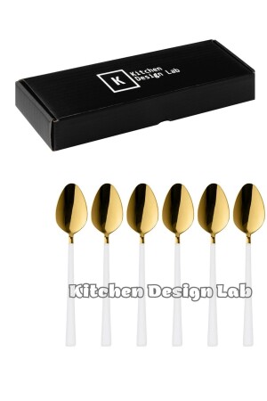 12-teiliges Dessert- und Obstlöffel-Gabel-Set in glänzendem Gold und Weiß, Frühstückslöffel-Gabel-Set aus Edelstahl in glänzendem Gold und Weiß, Dessertlöffel-Gabel-Set mit 12 Stück - 6