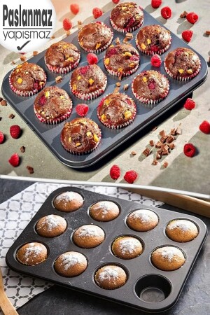 12-teiliges feuerfestes Tablett für Cupcake-Mini-Käsekuchen und Muffin – Kuchen-, Keks-, Kuchen- und Muffinform - 2