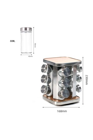 12-teiliges Glas-Gewürzdosen-Set mit Edelstahl-Holzdeckel und drehbarem Metallständer 12-teilig 441326611 - 3