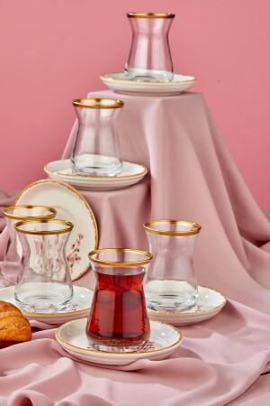 12-teiliges goldenes Teetassen-Set aus gemusterter Keramik mit Frühlingsbrise-Motiv, Teeservice cay-takimi - 3