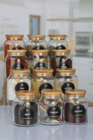 12-teiliges Luxus-Gewürzset mit Etikett, Bambusdeckel und Löffel 300 ml TYC00799985904 - Genel Markalar