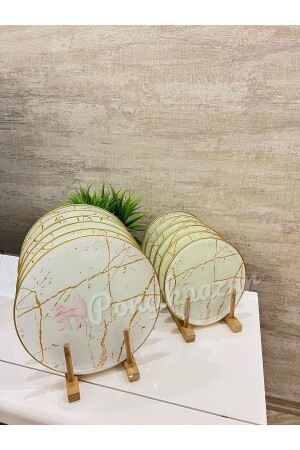 12-teiliges Servier- und Kuchenteller-Set mit weißem Marmormuster für 6 Personen bmypsst - PONCİKPAZAR