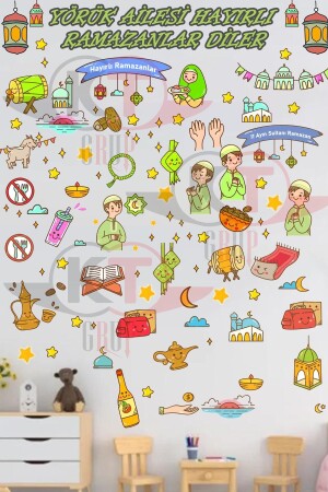 (منز) - مرحباً بكم في شهر رمضان مجموعة ملصقات الباب الشخصية من 120 قطعة زجاجية - Kt Grup