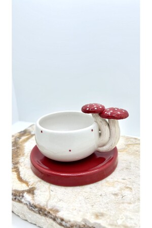 كوب سيراميكي مصنع يدويا مع تصميم الفطر 120 مل PORTA019 - Port Aksesuar