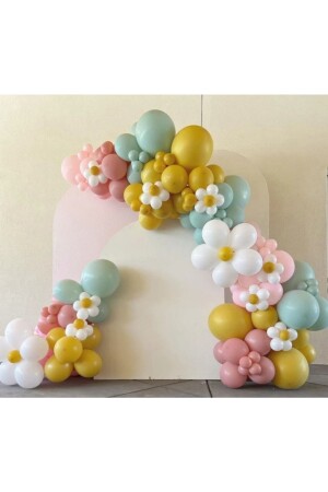 120li Retro Toz Pembe Kış Yeşili Papatya Balon Zinciri - Öztürkpartievi