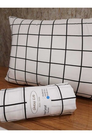 (120)Spannbetttuch für Einzelbett, 1 Kissenbezug 120 x 200, Minikaro, Schwarz, Weiß, Ecmnikaro2 - Üntaş