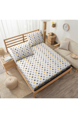 120x200 Yellow Star Cotton Teen Room Elastic Sheet Set SNR120YLDZ - 2